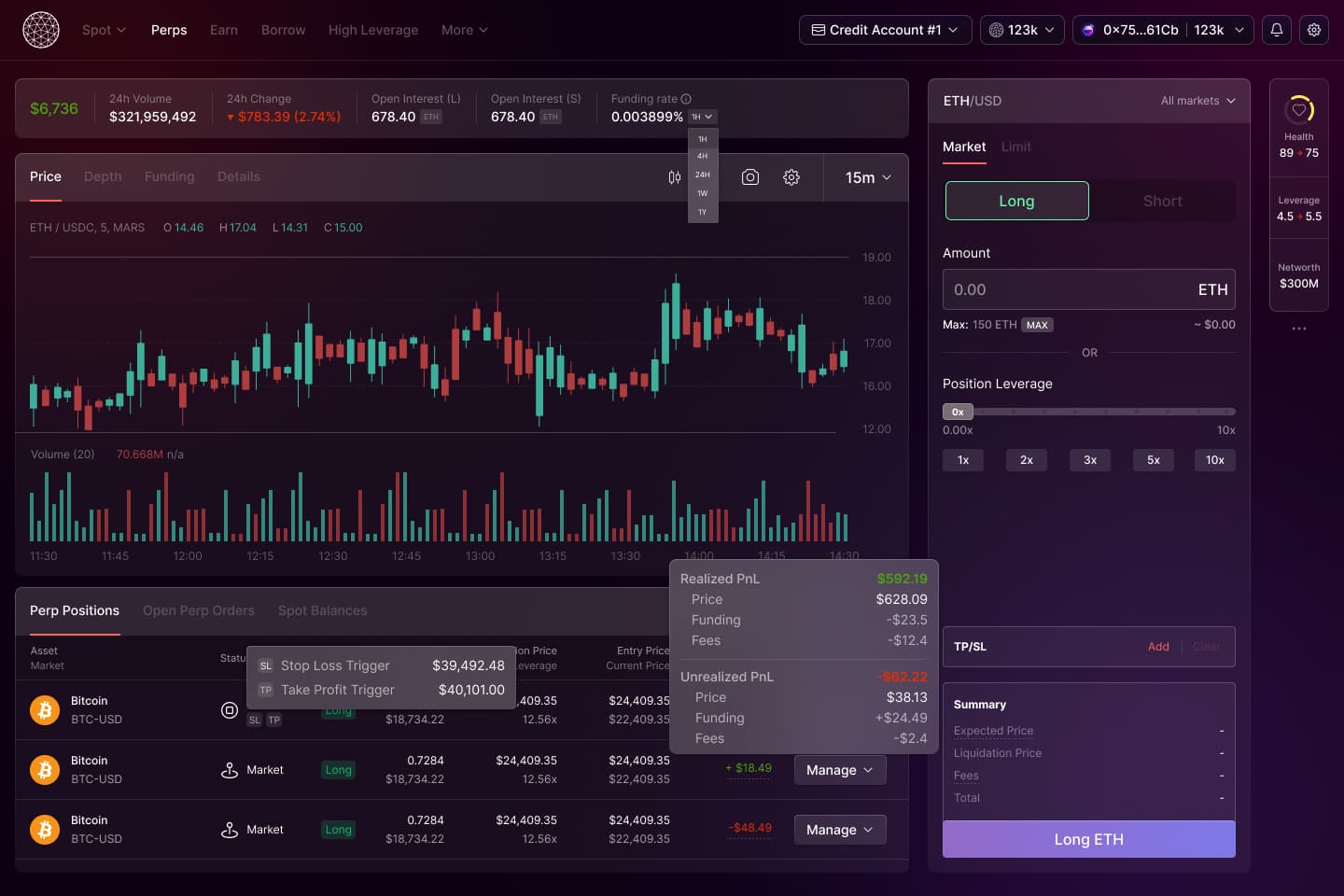 Perpetual futures interface